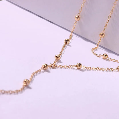 New Gold Color Lariat Layering Necklace for Women Double Laryered Long Chain Drop Pendant Choker Necklaces Fashion Gifts