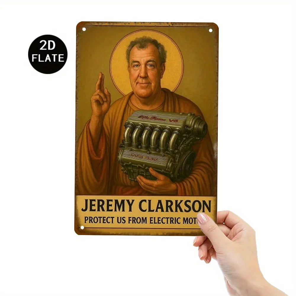 1pc Vintage Jeremy Clarkson Racing Car Metal Poster - Heavy-Duty Garage Decor with Top Gear Inspired Design