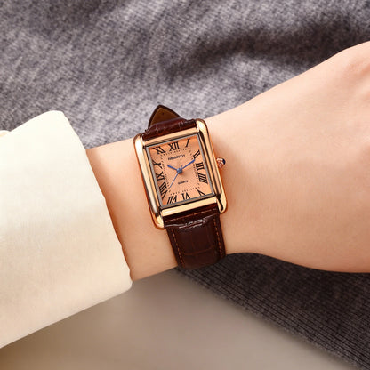 Retro-Style Simple Small Square Watch with Roman Numerals, Trendy and Artistic Quartz Movement Wristwatch