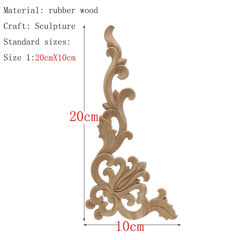 Wood Carved Corner Onlay Applique Frame Door Decorate Wall Doors Furniture Decorative Modern 20X10CM Figurines Wooden Miniatu