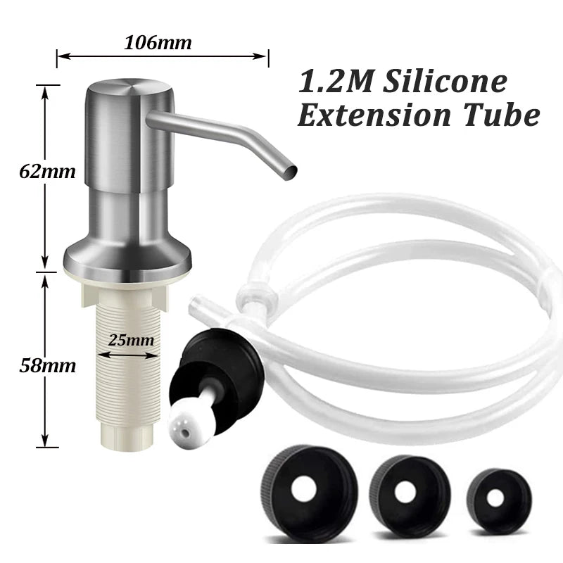 Stainless Steel Soap Dispenser Extension Tube Kit Kitchen Sink Liquid Soap Dispenser Bathroom Lotion Detergent Hand Press Pum