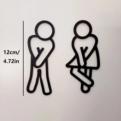 Funny Bathroom Signs for Men Women Creative 2D Flat Restroom Door Decor Restaurant Hotel Cafe Toilet Signage Wall Sticker