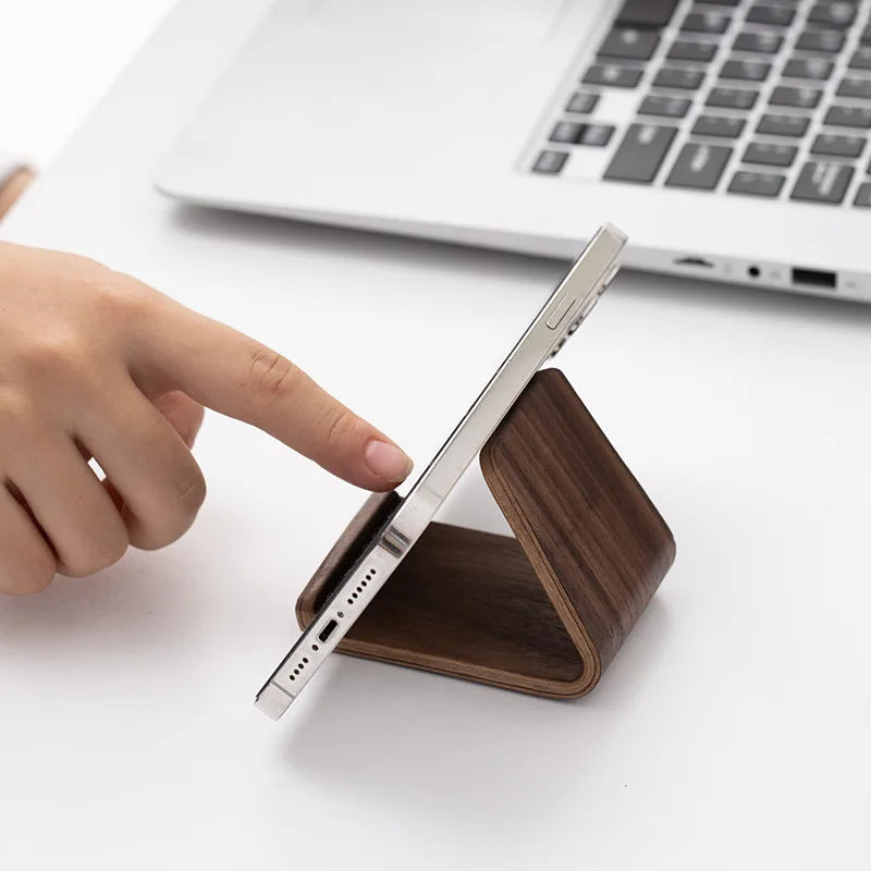 Simple Creative Solid Wood Phone Holder Black Walnut Phone Stand Business Card Display Rack Home Office Desktop Decoration