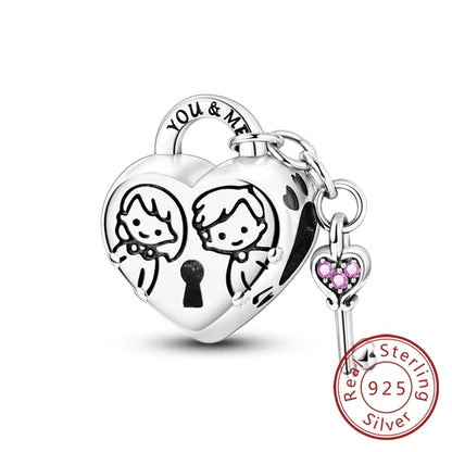 925 Sterling Silve Charms Beads Forever Love Heart Sister Family Life Charms Dangle For Bracelet Woman Jewelry Gifts - KTC929