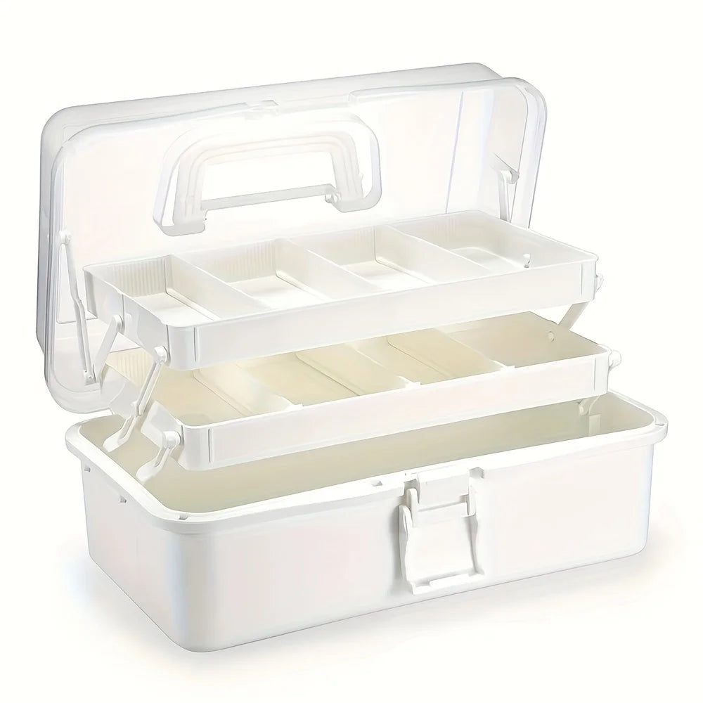 3-Layer Plastic Dividing Storage Box Craft Organizer and Storage with Adjustable Spacers Portable Handled Art Supply Organize