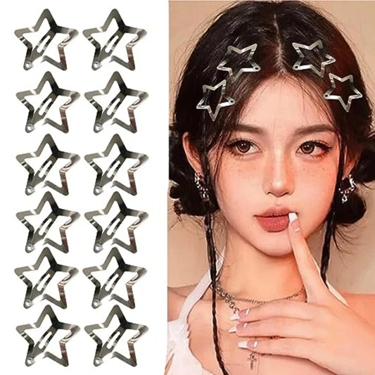 5/15/30/60/100/200pcs Y2K Silver Star Hair Clips for Girls Metal Snap Clip Hairpins Barrettes Hair Grip Jewel Hair Accessorie