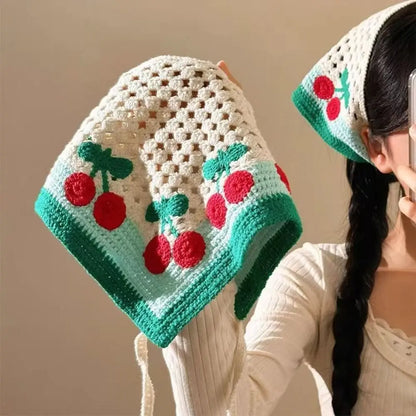 Retro Knitted Triangle Headband Crochet French Pastoral Style Girl Flower Headscarf Handmade Hollow Beach Vacation Headkerchi
