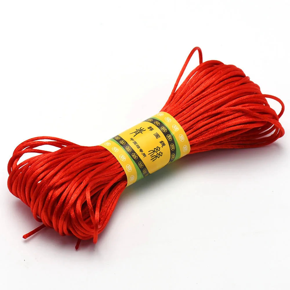 20M 1.5mm Satin Nylon Trim Cord, Rattail Cord Chinese Knot - Red