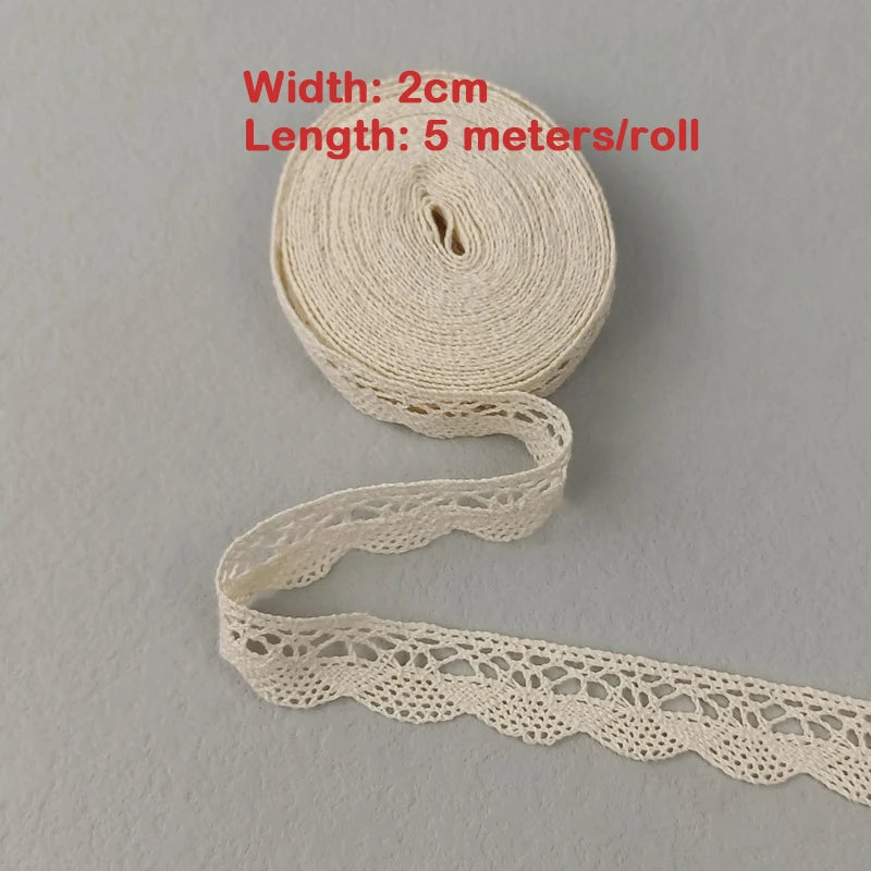 5M Cotton Lace Trim Sewing Crochet Lace Ribbon Beige Trim Lace Ribbon DIY Wedding Party Christmas Gift Decor Sewing Craft Sup