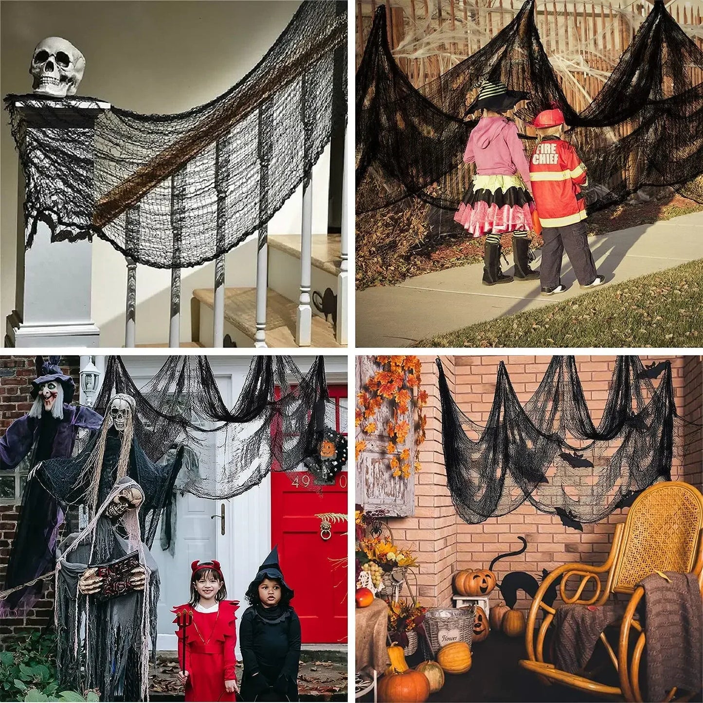 76x183cm Halloween Decorations Black Creepy Gauze Cloth Window Table Door Net Spooky Fancy Dress Party Haunted House Wall Dec