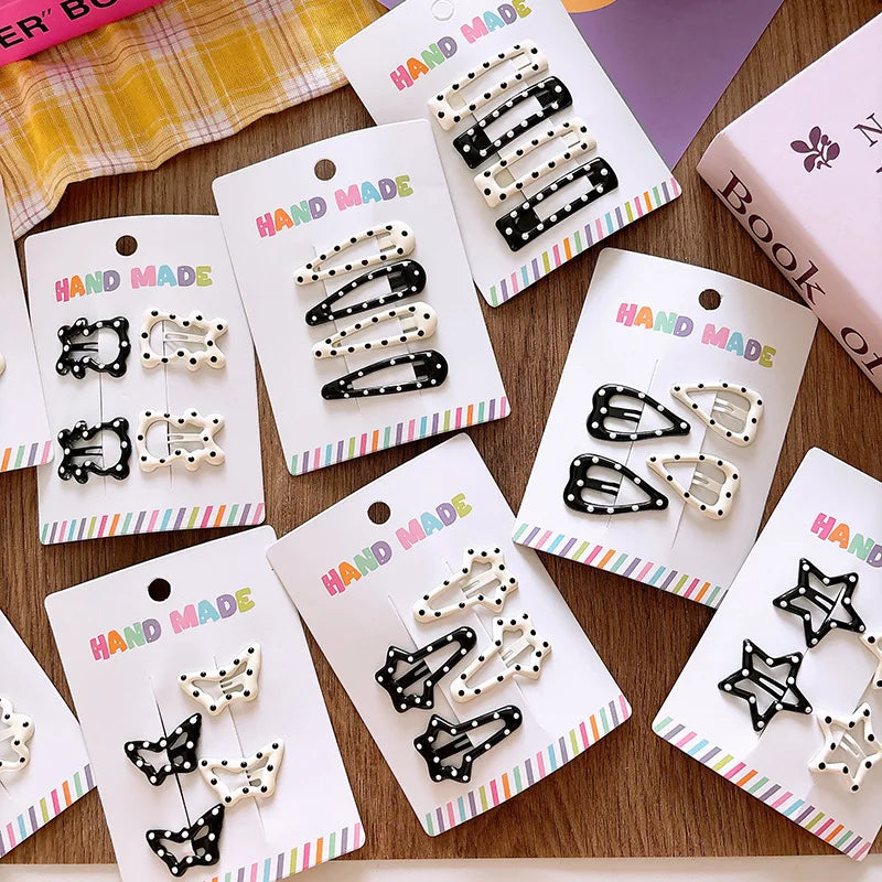 Rhinestone Vintage Polka Dot Star Hair Clips Set Japanese Sweet Girlish Heart Geometric Flyaway BB Clips Kids Versatile Hairp