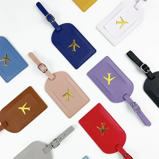 Stamped Leather Business Luggage Tag Suitcase Address Label Luggage Boarding Case Label Name ID Address Clip Travel Accessori