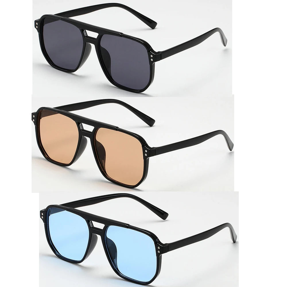 Women Men Square Sun Glasses Retro Polygon Sunglasses Female Black Vintage Fashion Ladies Sunglasses Double Beam Eyeglasses -