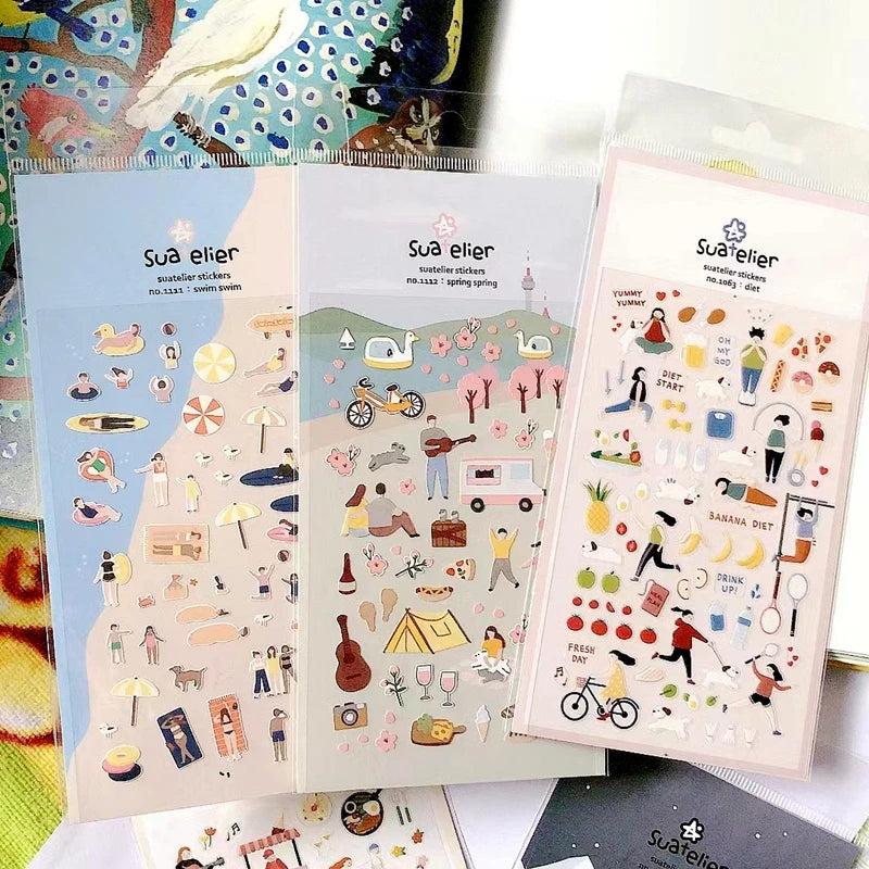Suatelier Scrapbook Stickers Korea Stationery Junk Journal Diary Deco Sticker Scrapbooking Supplies DIY Photo Album Decoratio