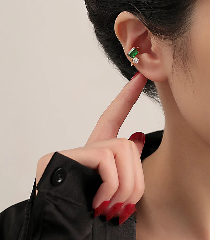 1Pcs Ear Cuff Helix Bone Climber Green Climbing Clip Non Pierced Clip-on Earrings Wrap No Piercing Fake Cartilage Non Pierced