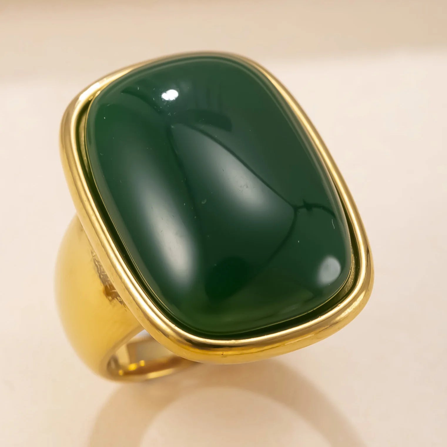 Vintage Natural Stone Ring for Women Stainless Steel Gold Color Ring Gold Plated No-Fading Jewelry