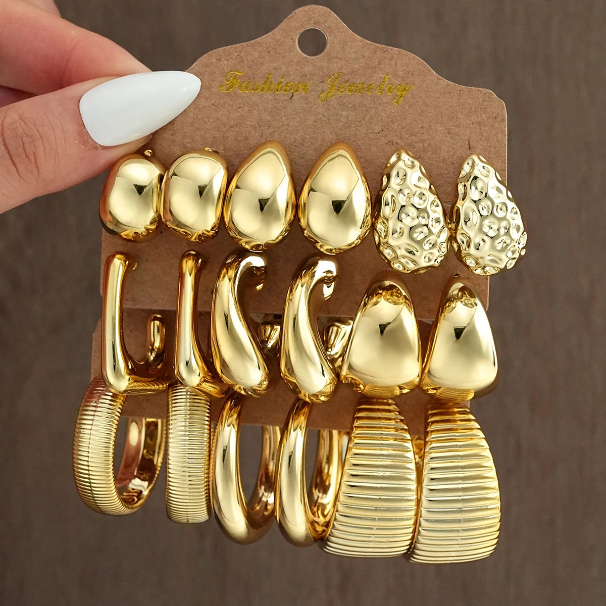 18Pcs/Set Vintage Punk Waterdrop Hoop Earring for Women Fashion Gold Silver Color Exaggerated CCB Earring Daily Wear Jewelry 