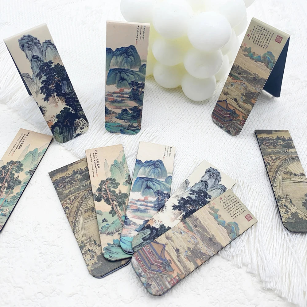 5pcs Chinese Painting Magnetic Bookmarks School Stationery Supplies Reading Pages Books Annotated DIY Aesthetic Bookmarks