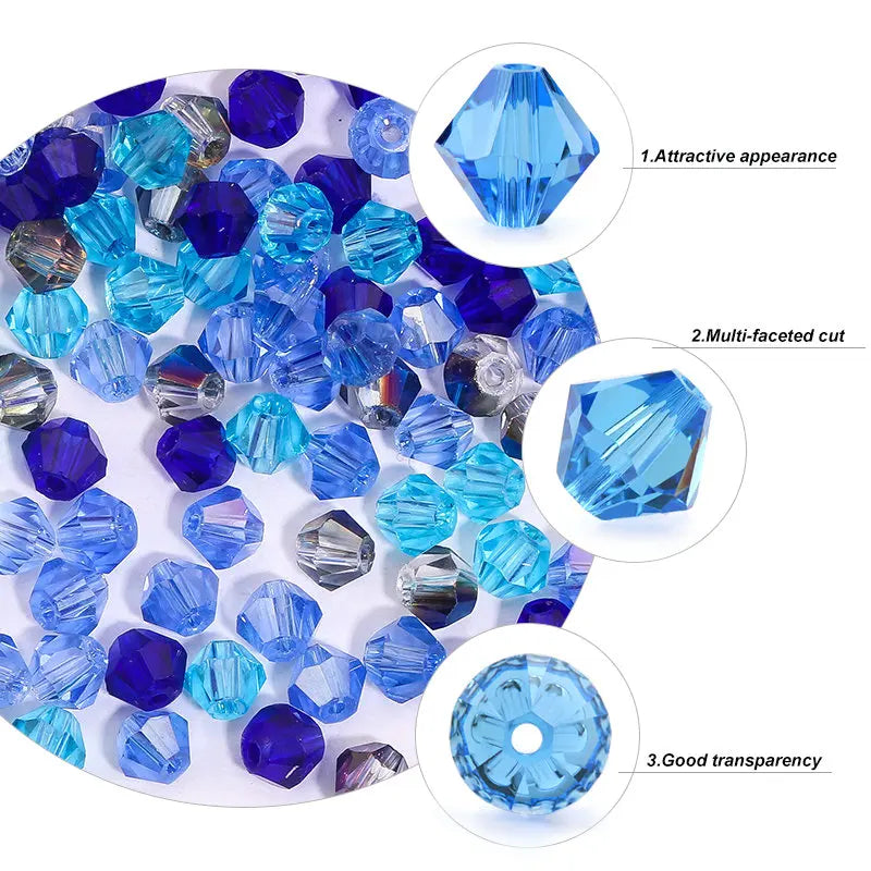 100Pcs 4MM Glass Bicone Shaped Beads Faceted Crystal Beads for Jewelry Making Bracelet Necklace Earrings DIY Beading