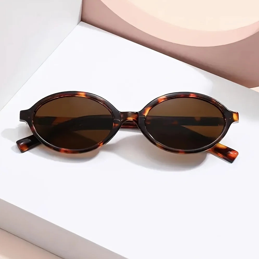 Y2K Style Oval Women'S Glasses Small Frame Fashionable Vintage with Decorate Function for Women Men - Leopard Print