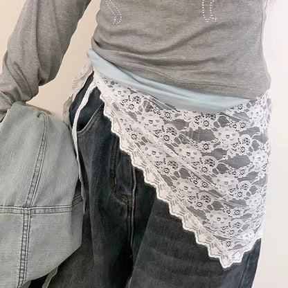 New Triangle Short Skirt Half Skirt Butt Curtain Skirt Lace Trim Small Apron Knitting Lace Stacked Ins Korean Women Headscarf