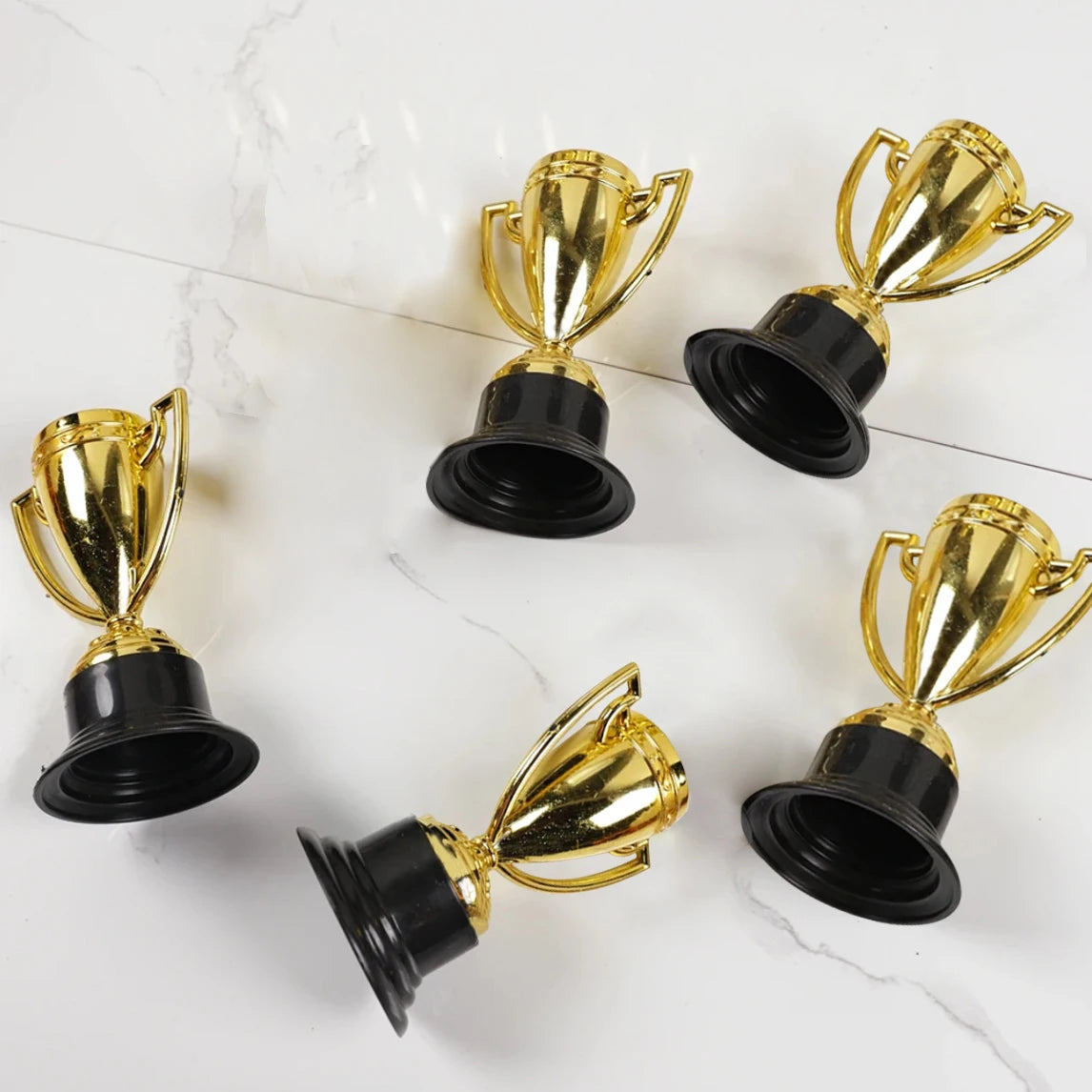 6pcs Back to School Mini Gold Plated Plastic Trophies, First Day of School Elegant Golden Plastic Trophy Set