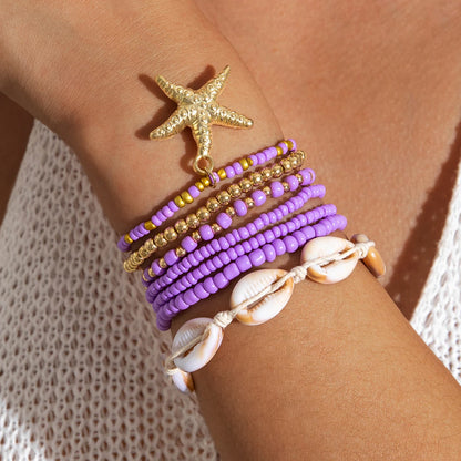 Tocona Bohemian Resort Style Shell Beaded Weaving Bracelet Beach Style Starfish Rice Beads Seven Piece Set for Women 25134 - 