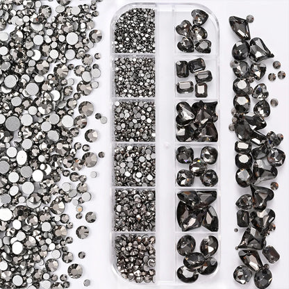 1Box 3D Clear Nail Art Rhinestones 12Shapes Mixed Oval,Butterfly,Heart,Flower,Round Diamond Nail Charms DIY Nail Art Decorati