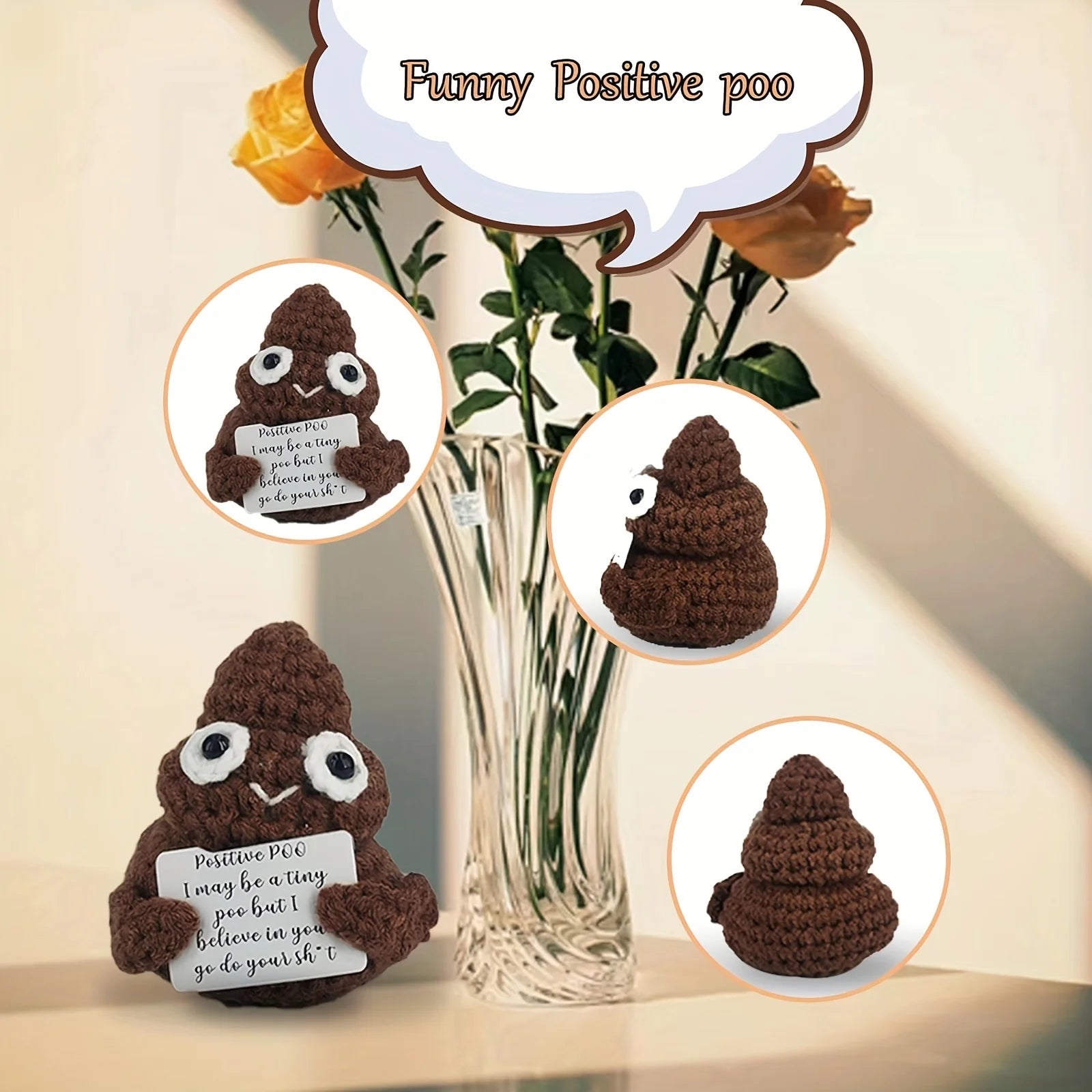 1pc Creative Plush Desktop Decoration Ornaments, Mini Handmade Crocheted Gifts, Emotional Support Positive Cards, Birthday Pa