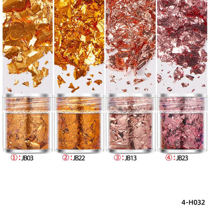 4Bottles/Set Gold Foil Leaf Flake Craft For Epoxy Resin Mold Jewelry Making Decoration Gold Foil Paper Nail Art Glitter Suppl