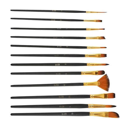Multi-functional Watercolor Gouache 12 Pcs Short Wood Rod Oil Painting Brush Set Art Tool Beginner Nylon Hair Acrylic Materia