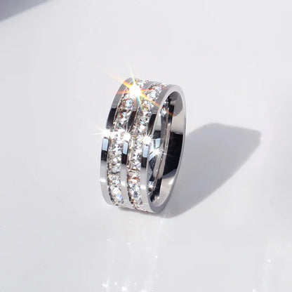 Clear White Stones Wedding Women Ring Stainless Steel 1 and 2 Rows Bling Zircon Fashion Pair Ring Female Jewelry