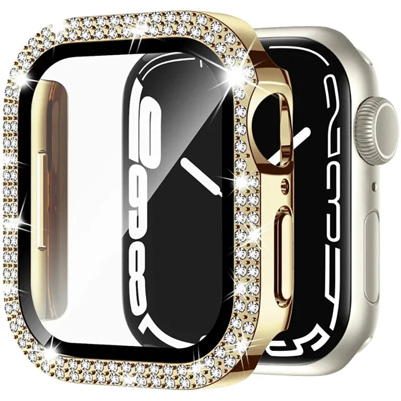Glass+Diamond Cover For Apple watch case 46mm 40mm 44mm 41mm 42mm 45mm Bling Bumper Protector iWatch Series 11 10 9 SE 7 8 ca
