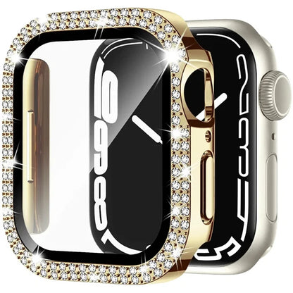 Glass+Diamond Cover For Apple watch case 46mm 40mm 44mm 41mm 42mm 45mm Bling Bumper Protector iWatch Series 11 10 9 SE 7 8 ca