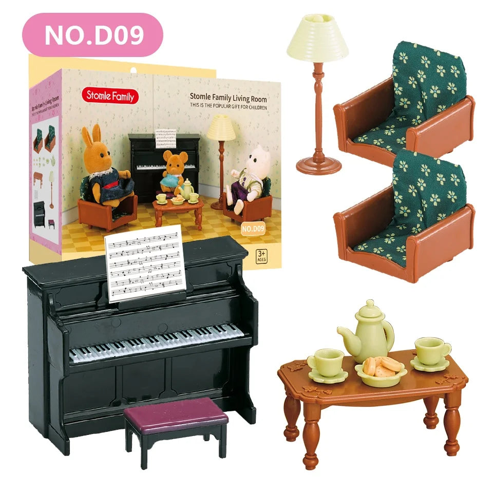 1:12 Miniature Furniture Forest Family Kitchen Toy Dining Table Dollhouse Accessories Bathroom Pretend Play For Girl Gifts To