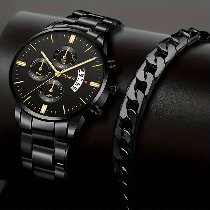 Fashion Men Stainless Steel Watch Luxury Calendar Quartz Wrist Watch Mens Business Watches for Man Clock Montre Homme - Blick