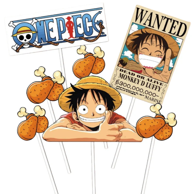 7pcs ONE PIECE Luffy Cake Topper Anime Boy Girl Birthday Cake Decorating Cake Flag Party Supplies for Kids Birthday Baby Show