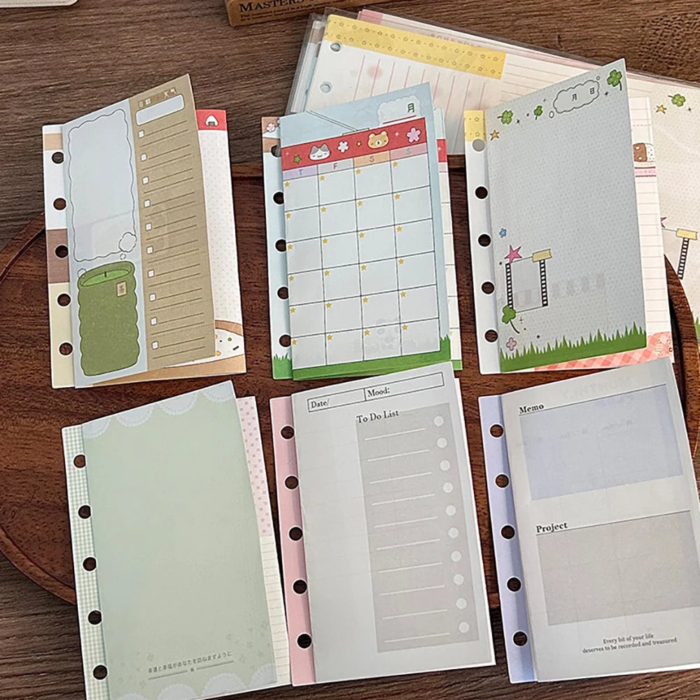 10 Sheets M5 Three Fold Loose Leaf for Punching Holes on the Inner Pages of the Core, Weekly Plan Manual Account, Foldable