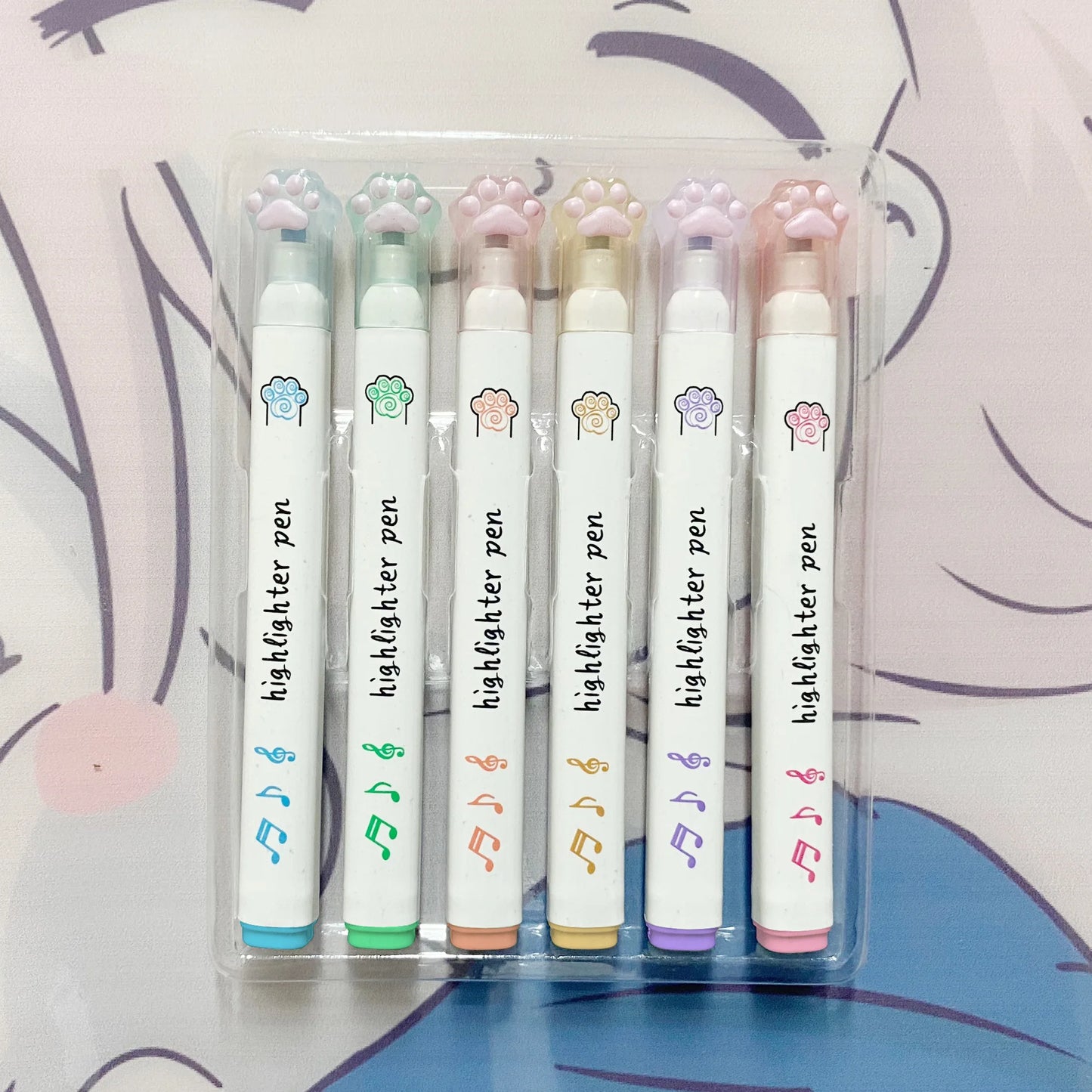 6Pcs/Set Kawaii Cat paw Fluorescent Highlighter Pens Markers Pastel Drawing Pen Student School Office Supplies Cute Stationer