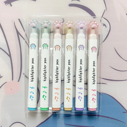 6Pcs/Set Kawaii Cat paw Fluorescent Highlighter Pens Markers Pastel Drawing Pen Student School Office Supplies Cute Stationer