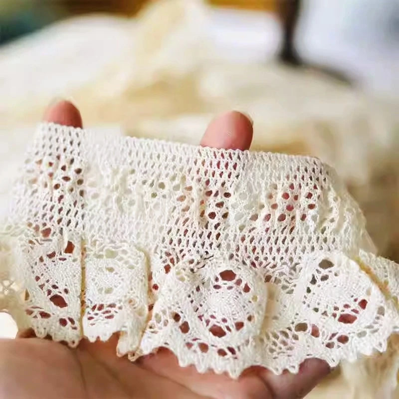 High quality crochet cotton fabric stretch lace DIY clothing cuff collar skirt trim girl doll hand-made dress sewing material