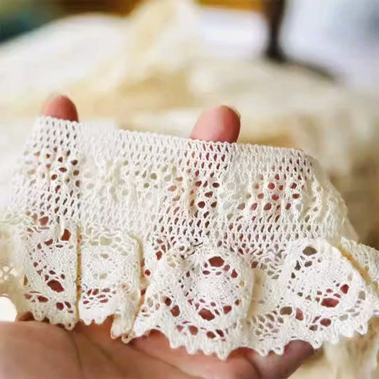 High quality crochet cotton fabric stretch lace DIY clothing cuff collar skirt trim girl doll hand-made dress sewing material