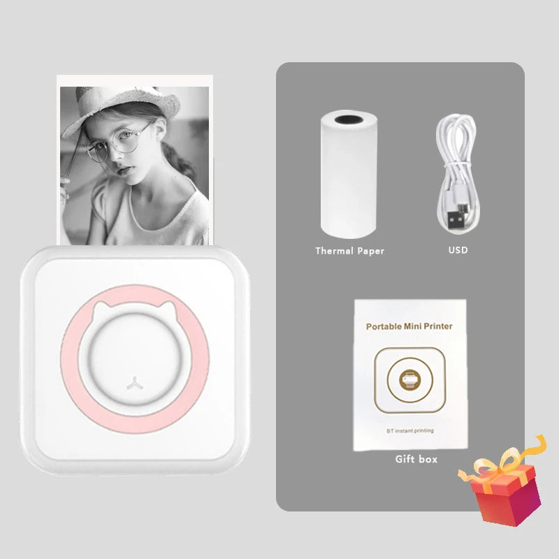 MINI Print Portable Thermal Printer Photo Pocket Thermal Label Printer 58mm Printing Wireless Bluetooth Android IOS - Pink