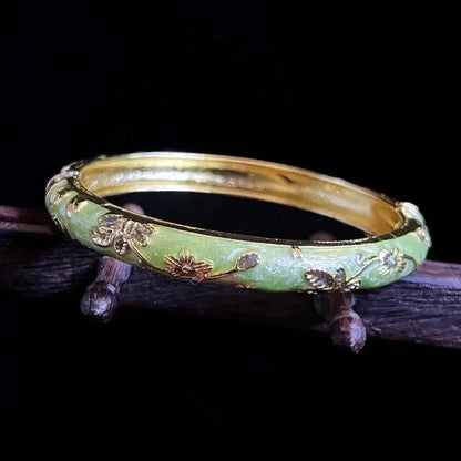 Enamel Chinese Cloisonne Bracelet Double Bangle Traditional Peony Filigree Flower Bangle Ethnic Vintage Women's Hand Bracelet