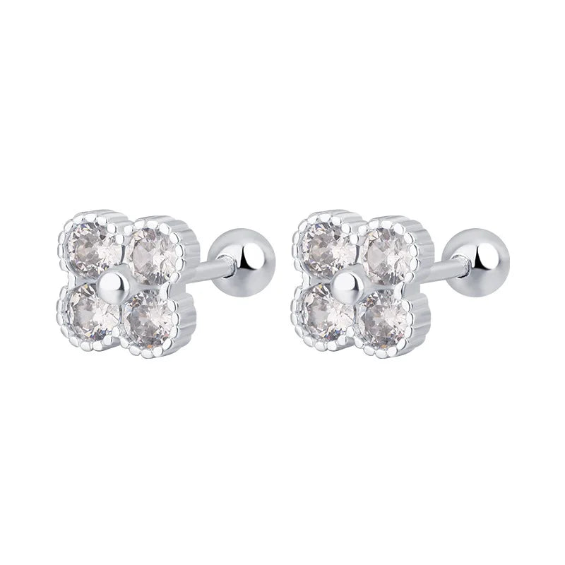 925 Sterling Silver Four Round Zircon Small Piercing Stud Earrings For Women Luxury Elegant Fine Jewelry Accessories Jeweller