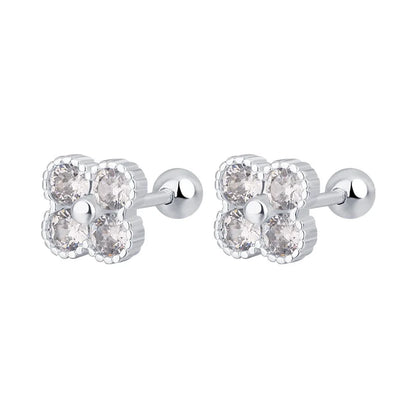 925 Sterling Silver Four Round Zircon Small Piercing Stud Earrings For Women Luxury Elegant Fine Jewelry Accessories Jeweller