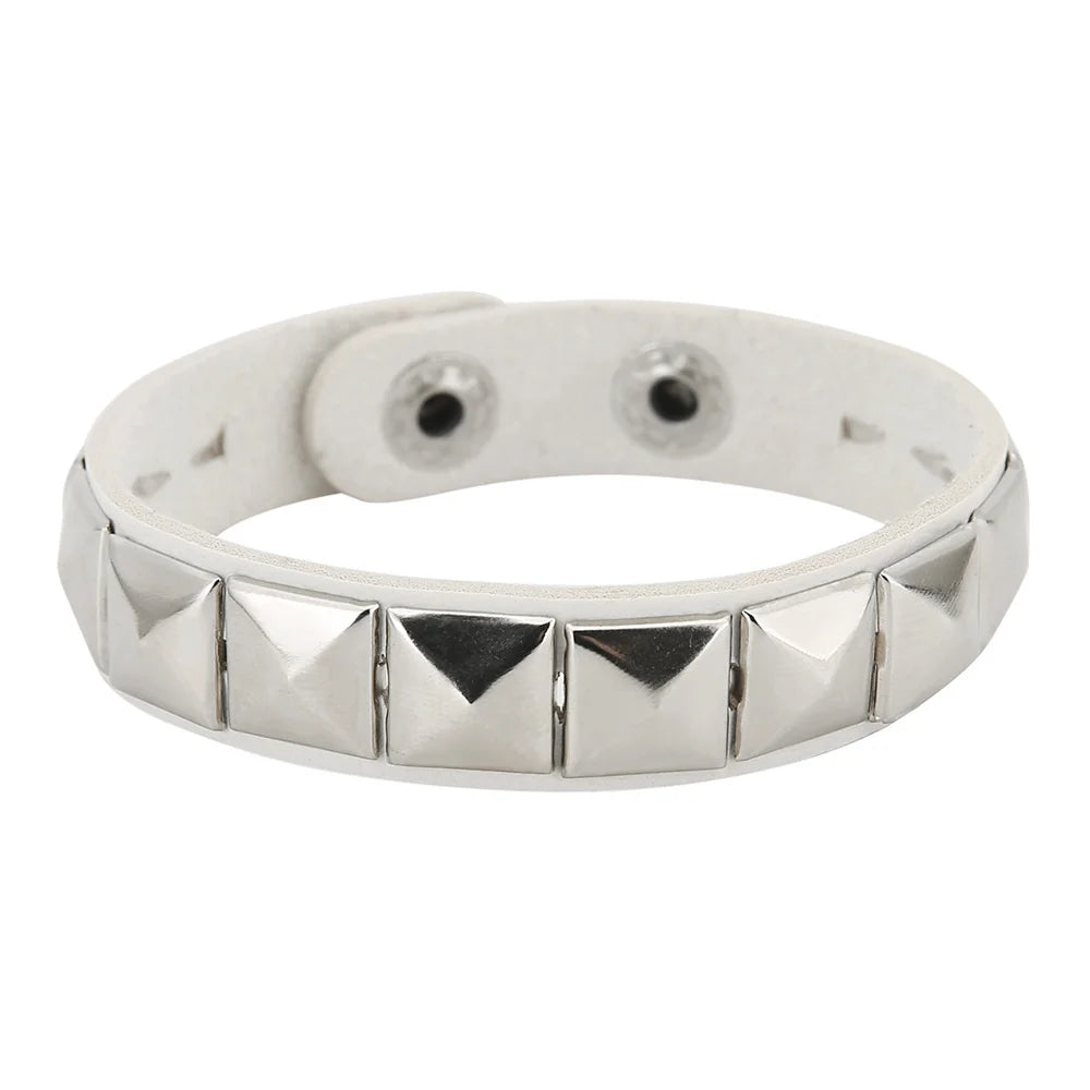 New One Row Punk Rock Studded Bracelet Square Spiked Leather Cuff Bracelet for Men Women \Wristband Bracelet - 6