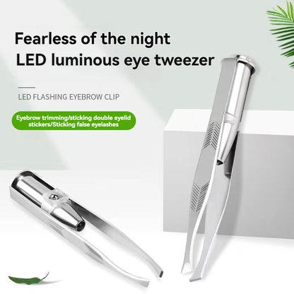 1PC Portable Stainless Steel Eyebrow Tweezer with Smart LED Light - Makeup Removal Tool