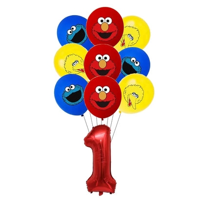 Cartoon Sesames Street Birthday Party Decor Elmo and Friends Theme Tablecloth Plate Balloon Set Cake Decor Baby Shower - 19pc