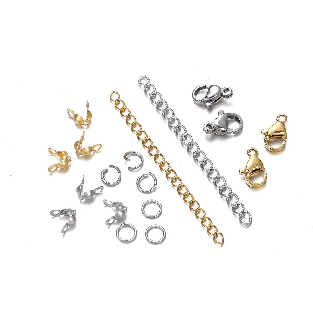 1Box Stainless Steel Lobster Clasps Open Jump Rings Crimp Beads Caps Set For Diy Bracelet Necklace Jewelry Making Making Kits